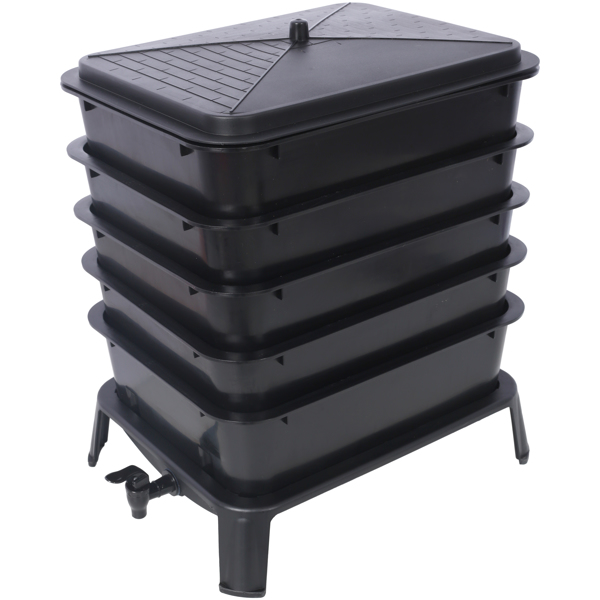 5-Layer Worm Compost Bin, 50L Worm Composter, Easy Setup Inclusive Worm Farm Kit for Recycling Food Waste