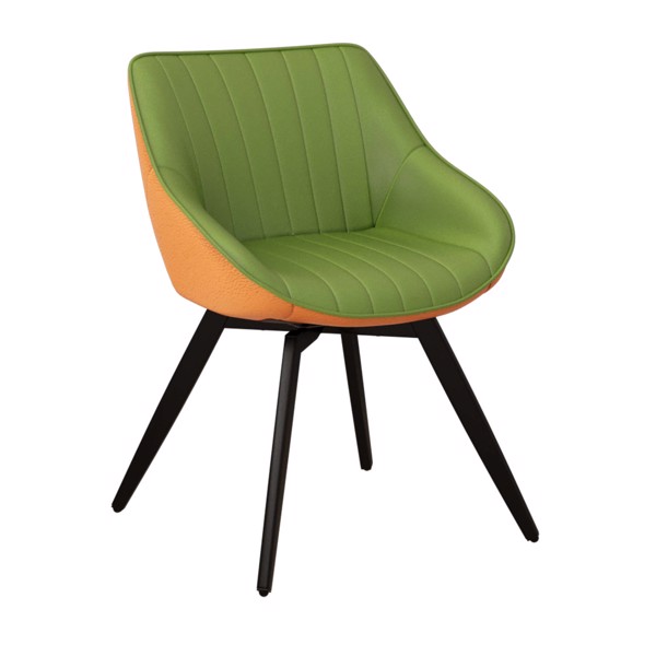 一套4把餐椅，中世纪现代厨房餐椅，黑色金属腿PU装饰椅，适合家庭和厨房（绿色和橙色）-8