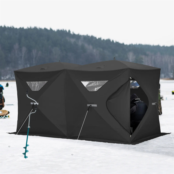 8  Person Pop-up Ice Fishing Tent,Black Ice Shanty  141.75" L x 70.75" W x 70.75" H