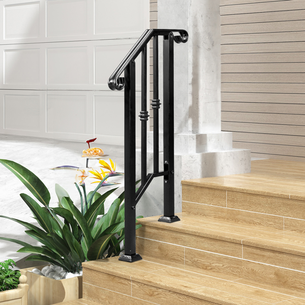 Matte Black Outdoor 1st Tier Iron Handrail