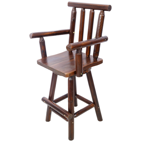 Rustic Bar Stool - Fir Wood Construction, Chair with Footrest,Wide Armrest, Rustic Kitchen Stool, Tall Bistro Chair for Dining Room, Restaurant, Pub, 4-Foot,brown color