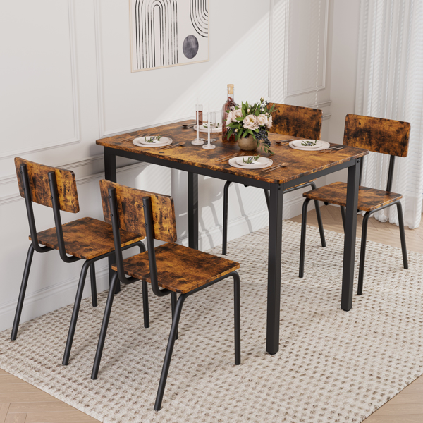 5-Piece Dining Table Set with 4 Chairs, 43" Kitchen Table & Chairs Set for 4, Dining Room Table with Metal Frame & MDF Board, Perfect for Small Space, Easy Clean