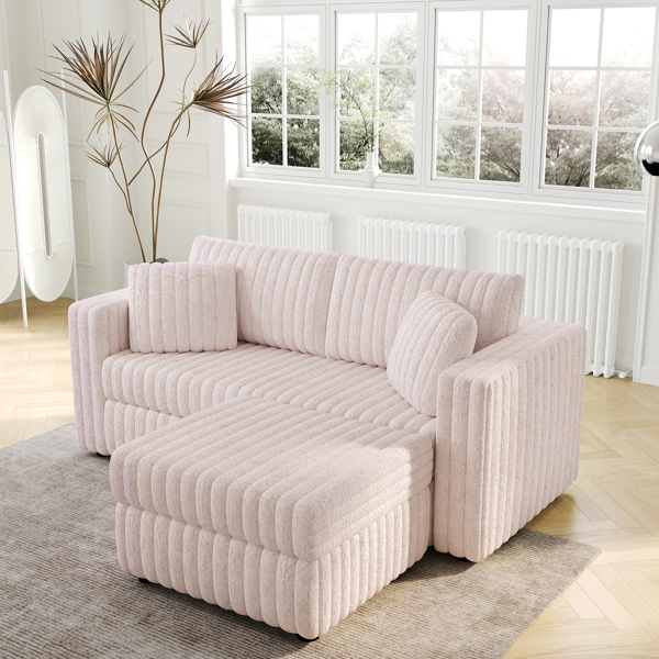 75.6"Soft  Modular 2-person Sofa with Hydraulic Lift. Highly Comfortable & Stylish. Matches 30.7" Ottoman. Ideal for Bedroom & Living Room. Light Pink