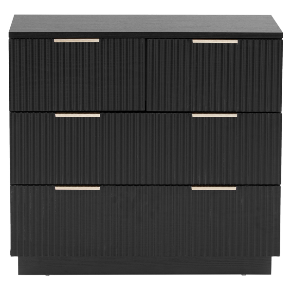 FCH Black P2 Particle Board and Density Board Wavy Pattern Drawer Front Three-Level Four-Drawer Bedside Cabinet