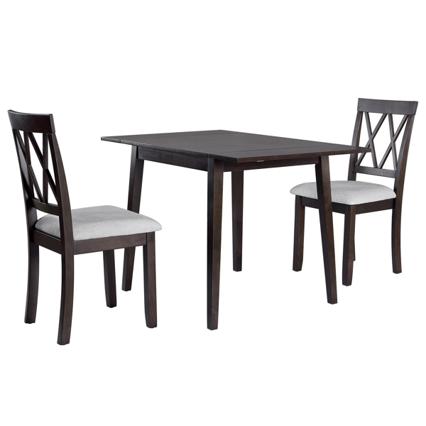 3 Piece Kitchen Dining Set with Drop Leaf Dining Table and 2 Dining Upholstered Chairs, Dining Room Set for Small Places, Espresso