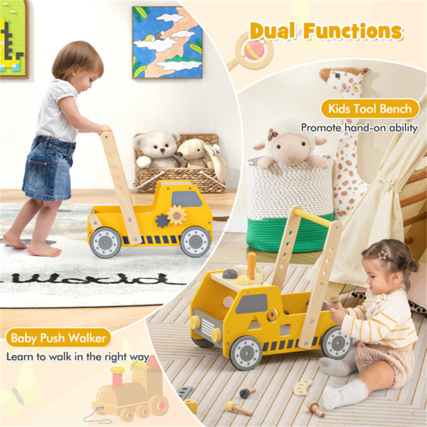 Wooden Baby Walker with Multi-Fun Tool Bench