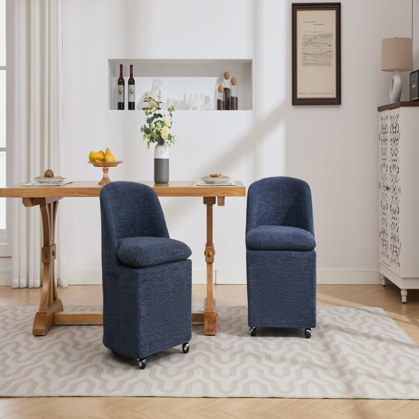 058-Set of 2 Chenille Fabric Dining Chairs With Universal Wheels,Blue