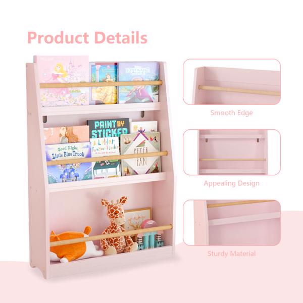 3 Tier Kids Book Shelf,Kids Book Rack, Helps Keep Bedrooms, Playrooms, and Classrooms Organized,Pink