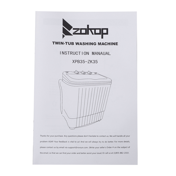 ZOKOP Compact Twin Tub with Built-in Drain Pump XPB35-188S 14.3(7.7 6.6)lbs Semi-automatic Gray Cover Washing Machine