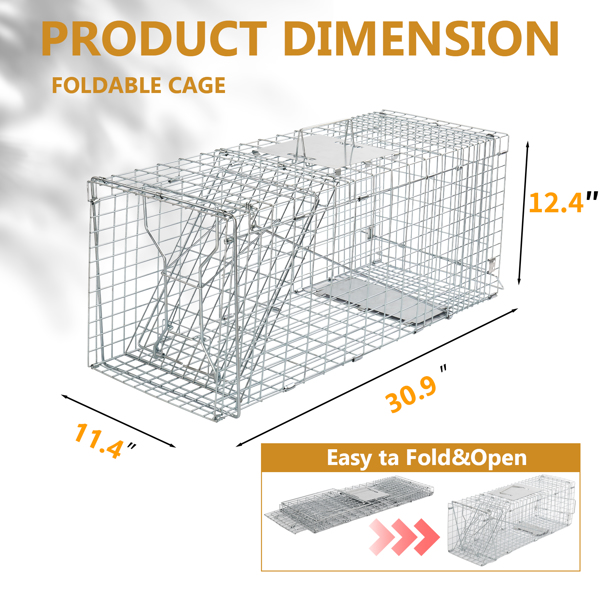 32" Live Animal Cage Trap, Heavy Duty Folding Raccoon Trap, Humane Cat Trap with Handle for Rabbits, Stray Cats, Squirrels, Raccoons, Skunk, Mole, Groundhogs and Opossums