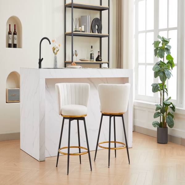 Counter Height Bar Stools Set of 2, 360° Swivel Upholstered Barstools with Backs and Metal Legs, 26