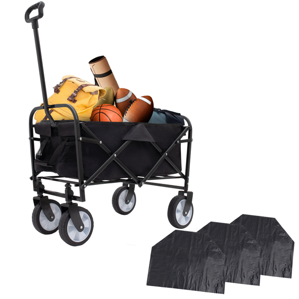 Multi-use Bag Collapsible Foldable Wagon Cart Beach Wagon Heavy Duty Utility Cart Utility Wagon Grocery Cart for for Camping ,3pcs  plastic Liner bag /Cover ,black