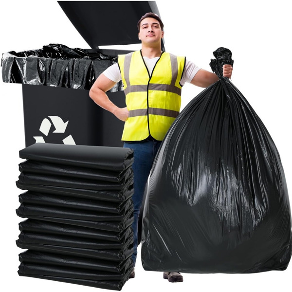 65Gallon heavy-duty black garbage bag -1.9 MIL thick, sturdy, durable, large capacity - very suitable for household and commercial use -47in * 55in disposable garbage bag, 50PCS