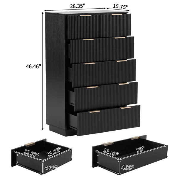 FCH Black P2 Particle Board and Density Board 7241117cm Wavy Pattern Drawer Front Five-Level Six-Drawer Cabinet