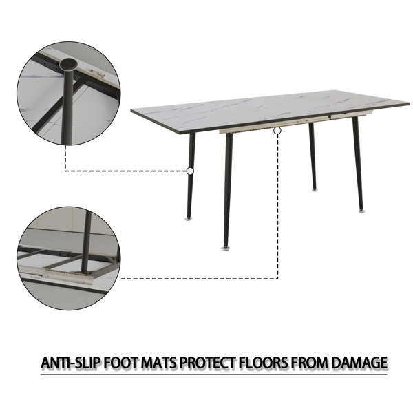 47" expandable to 63" inch MDF square white marble patterned dining table, modern industrial kitchen and dining table, equipped with tapered black metal legs,suitable for living rooms, gatherings, etc