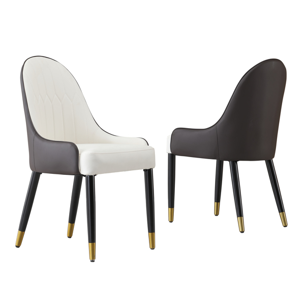Dining Chairs Set of 2, Dining Chair with PU Leather White and brown metal legs for Living Kitchen Dining Room