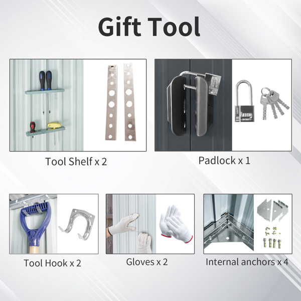 8ft x 6ft Outdoor Metal Storage with Lockable Sliding Doors and Transparent plate for Garden, Lawn (Gray)