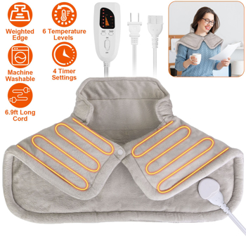 22.4x16.3in Large Weighted Heating Pad for Neck and Shoulders Electric Fast Heating Mat Neck Wrap Cushion Pain Relief with 6 Temperature Settings 4 Timer Modes Machine Washable