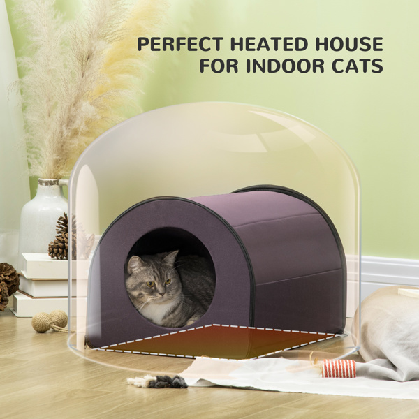 Dome Heated Cat House Portable and Waterproof Pet Shelter for Kitty in Winter, Brown