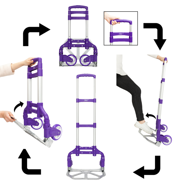 Portable Foldable Telescopic Trolley Trolley Luggage Trolle Purple