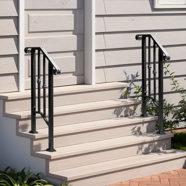 Matte Black Outdoor 1st Tier Iron Handrail