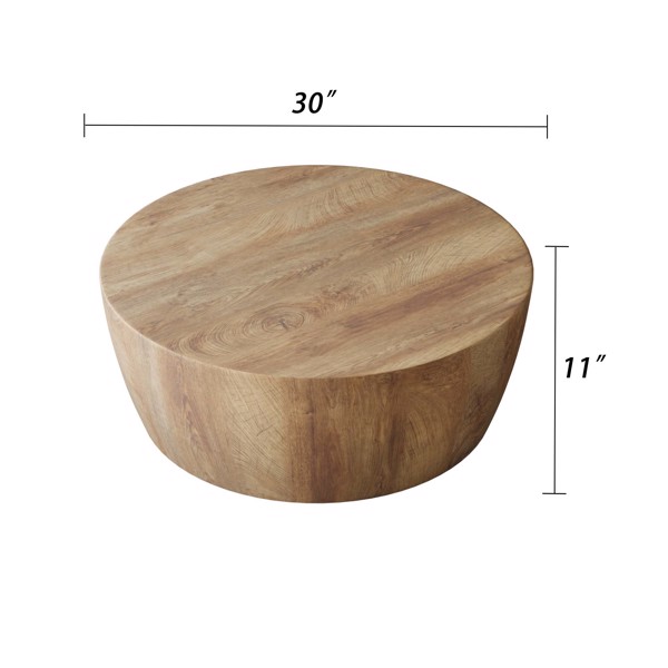 29.53" high-quality MDF natural color round table, modern industrial natural fully assembled drum coffee table, suitable for home&kitchen 