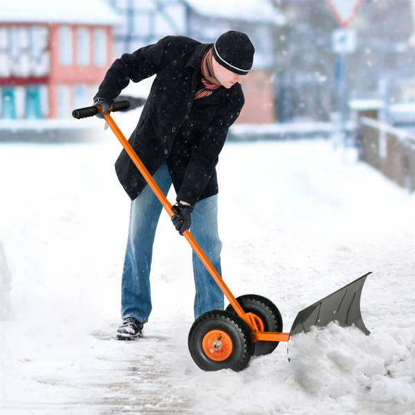 29"  Blade Rolling Snow Shovel Rolling Pusher   Orange