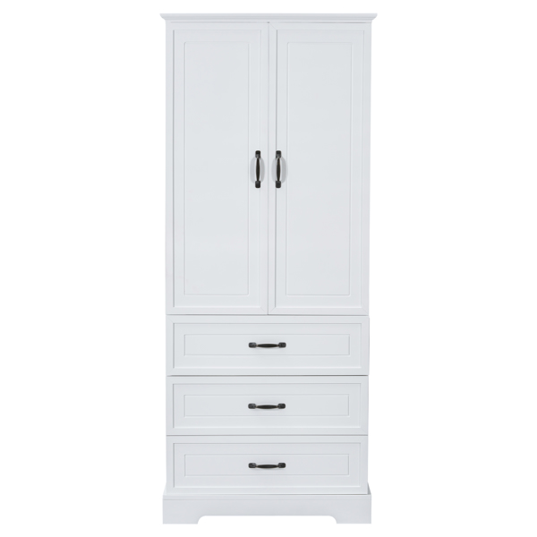 Tall Bathroom Storage Cabinet, Cabinet with Two Doors and Drawers, Adjustable Shelf, MDF Board, White