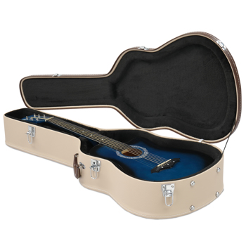 Glarry 41\\" Folk Guitar Hardshell Carrying Case Fits Most Acoustic Guitars Microgroove Flat Beige