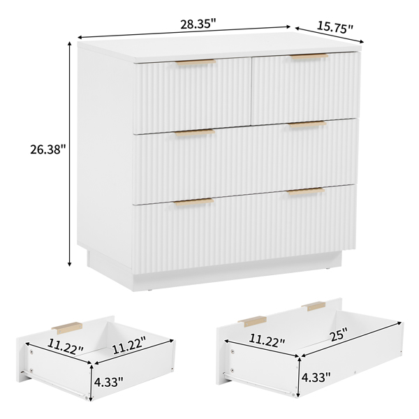 FCH White P2 Particle Board and Density Board Wavy Pattern Drawer Front Three-Level Four-Drawer Bedside Cabinet