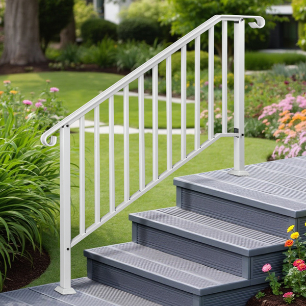 Outdoor 4 Level Iron Handrail Matte White