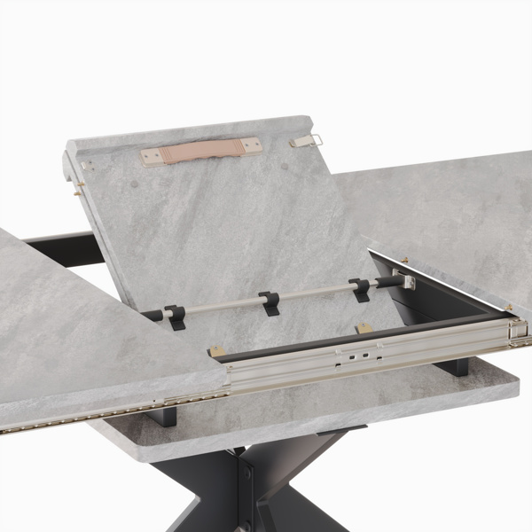 62.4“可扩展78.15”超大灰色餐桌现代中世纪厨房现代风长方形餐桌，适用于餐厅、聚会桌、会议桌，黑色金属X形腿.可折叠.-8