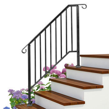 Matte Black Outdoor 3 Level Iron Handrail