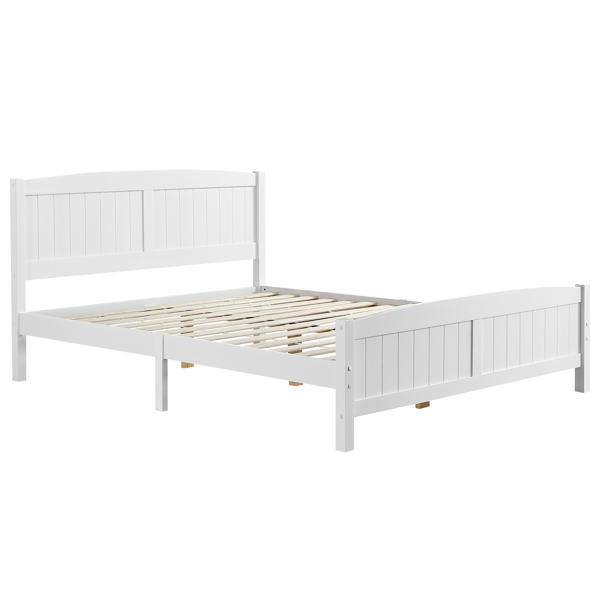 FCH Queen Pine Single-Layer Core Vertical Stripe Full-Board Curved Headboard With The Same Bed Tail Wooden Bed White