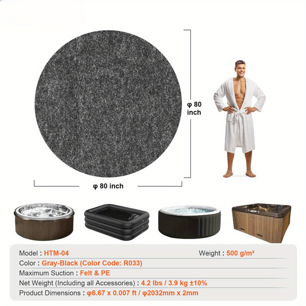 80 Inch Diameter Round Hot Tub Mat, Extra Large Inflatable Hot Tub Pad, WSlip-Proof Backing, Absorbent Spa Pool Ground Base Flooring Protector Mat Reusable Outdoor & Indoor(Excluding bathtub)