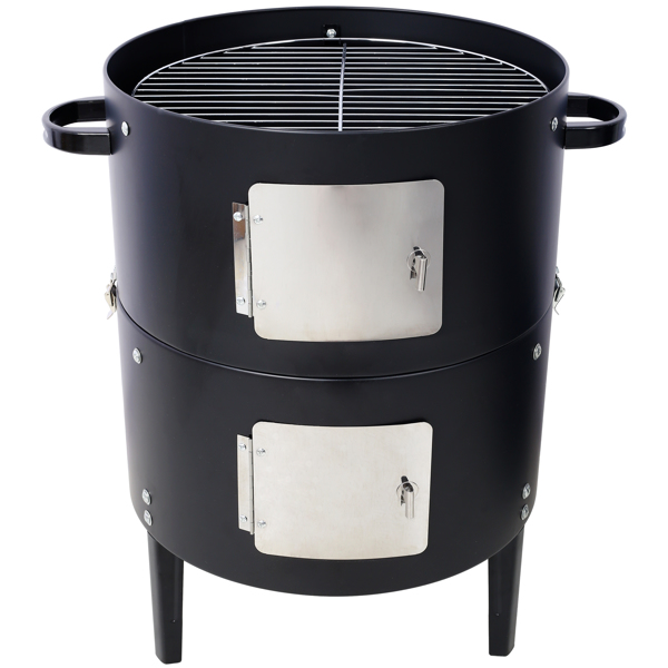 17 Inch Steel Charcoal Smoker, Heavy Duty Round BBQ Grill for Outdoor Cooking, Black