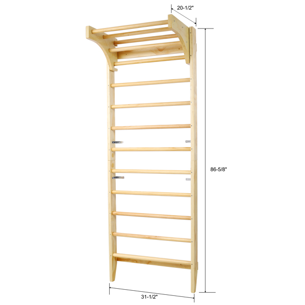 Wooden Swedish Ladder, Stall Bars Set for Physical Therapy & Gymnastics (with Adjustable Pull-up Bar)