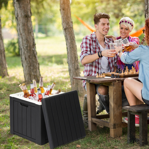 10 Gallon Cooler Side Table, Portable Ice Chest with Built-in Handle, Multifunctional Ice Cooler Outdoor Cocktail Side Table for Camping, Picnic, Beach, Pool, Party