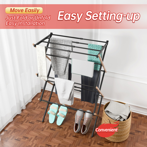 1pc, Foldable Portable Laundry Drying Rack for Indoor Air Drying Clothing, Collapsible Clothes Drying Rack, for Air Drying Clothing, Wood color