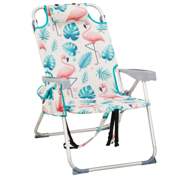 63*70*99cm Heightened Oxford Cloth Silver White Aluminum Tube Bearing 100kg Beach Chair Flamingo