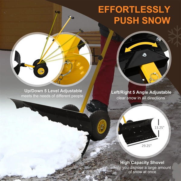 29"  Blade Rolling Snow Shovel Rolling Pusher  Yellow