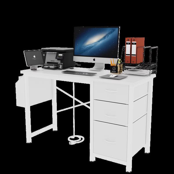 47.3"office desk with power outlet,3 drawers,Side Pocket, Study Desk Easy to Assemble,Frame stability Reversible for home desk, company computer desk, game table,Vanity table, white