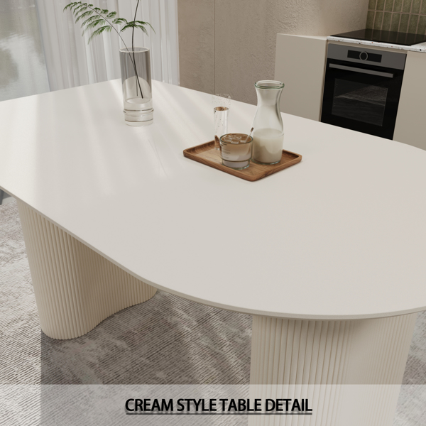 63 "Modern Fashion MDF New Cream Style Dining Table and Irregular Side Table, 4-8 Person Dining Table, Thick Engineering Wood Round Wave Table Legs, Home Kitchen Thick Elegant Cream White Table Top 