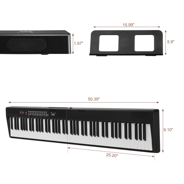 【Do not sale on Amazon】Glarry GPP-106 88 Key Folding Piano Semi-Weighted Standard Keyboards Digital Piano with MIDI Bluetooth, Handbag，Headphone，for Piano Lover Black color