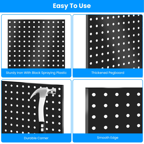 Metal Pegboard Panels for Wall Garage Utility Tools Pegboard Storage System for Workbench, Shop, Modular Peg Board Organizer Board Kit(Pack of 8, Black)