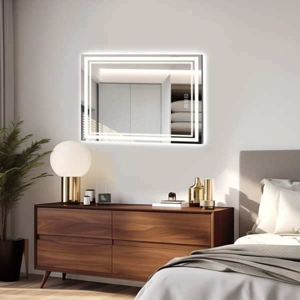 LED Bathroom Mirror 32" x 24" Front and Backlight, 5 Mins Defog, 5MM Full HD Reflected Wall Mounted Vanit 3 Colors Stepless Dimmable, Memory Function[Unable to ship on weekends, please note that]