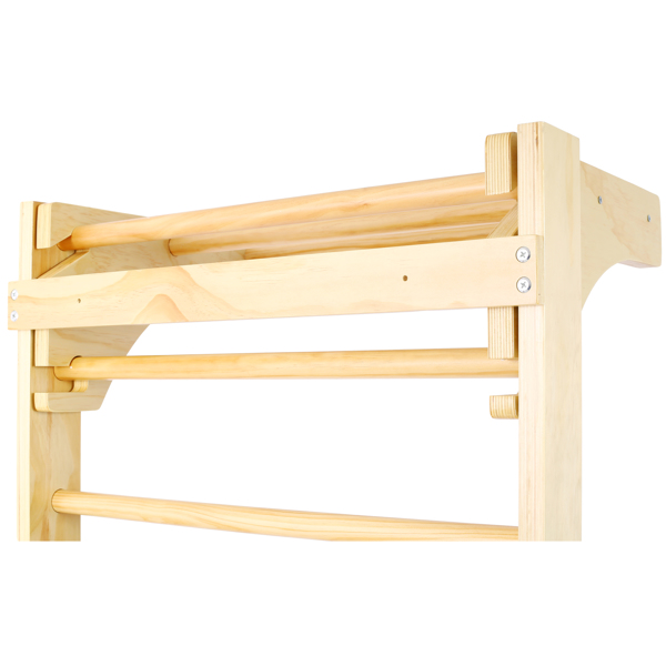 Wooden Swedish Ladder, Stall Bars Set for Physical Therapy & Gymnastics (with Adjustable Pull-up Bar)