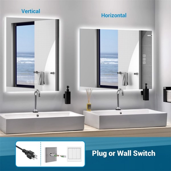 36" x 28" LED Bathroom Mirror Bright Backlight, 5 Mins Defog, Full HD Reflected Wall Mounted ,3 Colors Stepless Dimmable ,Memory Function, Anti-Fog[Unable to ship on weekends, please note that]