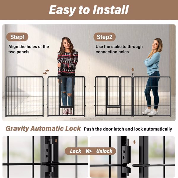 Dog Playpen Indoor Outdoor, 24" Height 16 Panels Fence with Anti-Rust Coating, Metal Heavy Portable Foldable Dog Pen for Small/Medium Dogs RV Camping, Black