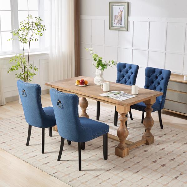 Modern, High-end Tufted Solid Wood Contemporary Flax Upholstered Linen Dining Chair with Wood Legs Nailhead Trim 2-Pcs Set,Blue Linen, SW6801BL